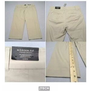 Ann Taylor Pants Women 10P 34x20 Khaki Cropped Stretch Zip Pocets Flat Front NEW